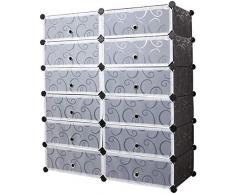 Meerveil Scarpiera Salvaspazio, Scarpiera Componibile, Scaffale Modulare con 12 Scomparti, Scaffale per Scarpe, Stivali, Pantofole, Armadio Fai da Te Mobiletto Portaoggetti, Nero