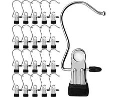 Ganci a Clip Lavanderia Tende Metallo Mollette Grucce Ruotabile Stampelle Pantaloni Porta Scarpe Appendere Cappelli Ganci Asciugamani Antiscivolo Appendiabiti Terra Salvaspazio Appendi Abiti -20 pz