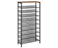 HOOBRO Scarpiera, Scaffale Portascarpe a 10 Ripiani, Grande Capacità, Organizzatore Portascarpe, fino a 27/36 Paia di Scarpe, con Ripiani in Metallo Inclinabili, Salvaspazio, Stabile EBF110XJ01