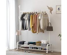 HUDEMR Espositore per Abiti Capo di Vestiario Rack rotolamento Abbigliamento Rack su Ruote con Ruote e scaffali in Basso Appendiabiti (Color : White, Size : 150x34x173cm)
