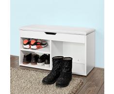 SoBuy Scarpiera da ingresso, Cassapanca,Portascarpe con cuscino,bianco, 80cm, FSR27-W,IT