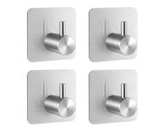 Fulgente 4 pezzi Ganci Adesivi 3M Ganci Appendiabiti in Acciaio Inox SUS304 Set di Ganci Cucina Forte Impermeabile Rimovibile senza Tracce per Bagno Cucina Porta Appendi Accappatoio Bagno