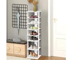 RELAX4LIFE Scarperia a Torre con 7 Ripiani, Scaffale Verticale Porta Scarpe e Stivaletti, Design Sottile Salvaspazio e Spostatile, Scarperia Moderna per Ingresso/Camera/Salotto/Corridoio (bianco)