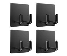 4 Pezzi Ganci Adesivi, Rouclo Ganci Adesivi Bagno in Acciaio Inox Ganci Portasciugamani Senza Forare, Ganci Appendiabiti per Bagno, Cucina, Camera da Letto, Nero