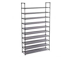 Dediam Enrico Coveri Scarpiera Scaffale XL In Acciaio e Tessuto Con 10 Ripiani E Struttura Slim Salvaspazio, Portascarpe Multiuso Per Corridoio, Ripostiglio, Guardaroba e Bagno