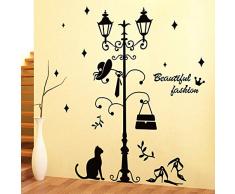 Adesivi Murali Camera da Letto Armadietto Porta Appendiabiti Decorativo Street Lamp Silhouette Nero Gatto Strada Personalità Creativa