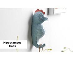 Alohha - Gancio da parete con fumetto-animale, gancio singolo da muro, gancio appendiabiti o appendi cappelli a forma di animale, decorazione per stanza in stile rurale e retrò Hippocampus