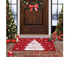 CAROMIO Zerbino natalizio con albero di Natale, fiocco di neve, tappeto per interni ed esterni, decorazione per casa, ufficio, cortile, giardino, stanza, 40 x 80 cm