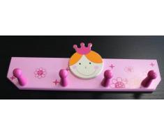 Attaccapanni appendino appendiabiti gancio appendiabit gancio per bimbi „principessa“ legno rosa 4 gancio 350 x 65 x 115mm