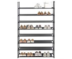 Woltu SR0030sz-b Scarpiera Semplice Porta Scaffale 8 Ripiani in Acciaio Inossidabile Tessuto per 32 Paia di Scarpe Nero 87x29x141cm