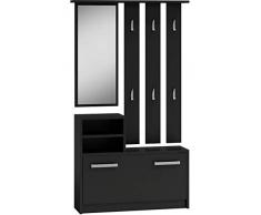 ADGO - Set di mobili da corridoio, con specchio, appendiabiti e scarpiera, 6 ganci per vestiti e cappotti, guardaroba compatto per il vostro ingresso (nero)