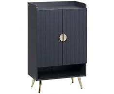 homcom Scarpiera Slim Moderna a 4 Livelli con 2 Ante e Ripiani Regolabili per max 15 Scarpe, in Truciolato e Acciaio, 60x33x100 cm, Grigio e Oro