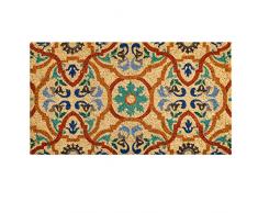 Baroni Home Zerbino da Esterno Ingresso Casa in Cocco Dipinto a Mano in Stile Siciliano 70x40 cm Facile da Pulire e Super Resistente, Maioliche Rosse e Blu