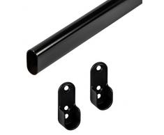 Gedotec bastone appendiabiti nero bastone appendiabiti metallo | asta per armadio 1500 mm | Asta appendiabiti in metallo vintage OVALE | Tubo per mobili 30 x 15 mm