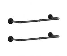 Yawinhe Appendiabiti per Tubo Industriale, Barra Appendiabiti da Parete a Tubo 97cm, Asta Appendiabiti appesa a Parete retrò Staccabile a Parete in Metallo, per lavanderia, Nero, 2-Pack,YMG002B-2
