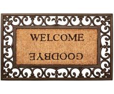 Esschert Design Schmutzfangmatte, Zerbino con Il Motivo Welcome/Goodbye in Gomma con la Fodera di Cocco, rettangolari, di Circa 76 cm x 45 cm
