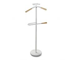 VERSA Cham Servo Muto Moderno Multifunzionale, Appendiabiti indossatore Porta Abiti per Camera, Misure (A x L x l) 108 x 44 x 25 cm, Metallo, Colore Bianco e Legno