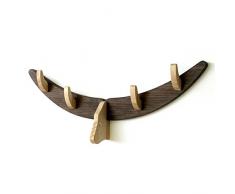 Appendiabiti da Parete Attaccapanni Appendino a Muro Fatto a Mano in Legno per Cappello Sciarpa Giacca Borsa Design Corna Bisonte Bufalo Gancio per Vestiti (Noce)