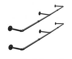 eSituro 2X Asta Appendiabiti da Muro Attaccapanni a Tubo da Parete Barra Porta Abiti Stile Industriale in Metallo per Ingresso Camera da Letto Bagno, SGR0129-2