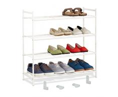 Relaxdays Scarpiera da ingresso, 4 Ripiani in Acciaio, 12 Scarpe, Scaffale Portascarpe Impilabile, 70x70x26 cm, Bianco