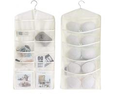 HomeFairy Tasche Pensili per Intimo, Organizer Armadio da Appendere con Tasca a Rete per Reggiseni Biancheria Intima Sciarpe Calzini Appendiabiti a Porta e Parete, Tasche Double Face, Beige