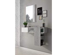 DMORA Mobile da Ingresso Moderno, Colore Cemento e Bianco, cm 100 x 155 x 27, con Specchio, UNICA