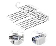 O-Kinee Grucce Pantaloni, 2PCS Grucce Appendiabiti Salvaspazio Porta per Pantaloni, Multifunzione, Telescopico, in Acciaio Inox, Colore Bianco