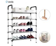 Owoda Scaffale Scarpiera, Portascarpe Antipolvere 5 Strati, Struttura Metallica, capacità Fino a 15 Paia di Scarpe, Scarpiera per Corridoio Ingresso, 80 * 28 * 56 cm, Nero
