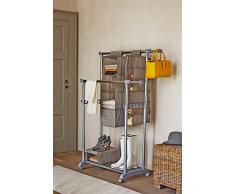 Perfetto Più Appendiabiti, Attaccapanni, Steder con Ruote - Gastone - Base di appoggio e Tubi Estensibili Regolabili in Lunghezza e in Altezza, 88/138x44xh94/166 cm - 2 Barre, Colore Cenere