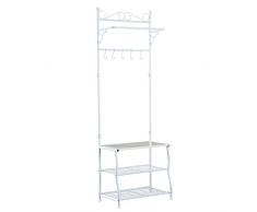 homcom Stand Appendiabiti Attaccapanni per Ingresso Scarpiera a 2 Ripiani 5 Ganci Metallo 60 × 35 × 175cm Bianco e Color Legno