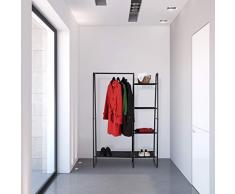 Relaxdays Stand Appendiabiti, 5 Ripiani, Asta Attaccapanni, Guardaroba per Corridoio & Camera, HLP: 150x100x40 cm, nero