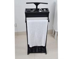 TCXSSL Servomuto Legno Appendiabiti Indossatore Da Camera Porta Abiti Posa Oggetti Con Griglia Poggiascarpe Ganci Per Cravatte E Cinture Organizzatore Di Vassoi ( Color : Black , Size : 17.5*14.3*43.4