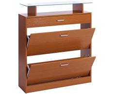 ts-ideen Scarpiera Salvaspazio 90x 104 cm Color Abete Stile Moderno con Due comparti ad Anta Basculante e mensola Superiore in Vetro