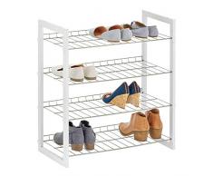 mDesign Scarpiera salvaspazio con 4 ripiani – Porta scarpe in metallo e legno – Pratico scaffale per scarpe per corridoio, armadio o camera da letto – bianco e argento opaco