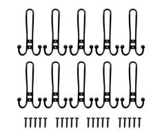 Ganci Appendi, PietyPet 10 Pezzi Gancio Appendiabiti Triplicare Accappatoio Gancio Parete Gancio Asciugamano con Viti per Cappelli Cappelli Abbigliamento, Nero
