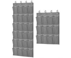 Merb Home Confezione da 2 Organizer per Scarpe con Gancio Innovativo - Appendere 2 Scaffali su 1 Porta o su Porte Diverse - 12&24 Tasche - Organizer Pieghevole da Appendere (3&6 File di Tasche)