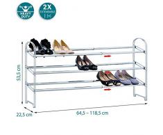 Tatkraft Maestro Robuste Scarpiera Telescopica in Acciaio Scaffale Porta Scarpe a 3 Ripiani, 64,5-118,5 (L) × 22,5 (L) × 53,5 (H) cm