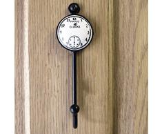 Gancio appendiabiti di metallo nero da parete con orologio paris clock - per ombrelli cappelli - vite inclusa