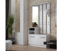 elbectrade Entrata Modello Bonjour Bianco Opaco composta da scarpiera, Appendiabiti con Sei Ganci,Specchio e Due vani a Giorno …