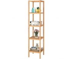 Homfa Scaffale da Bagno, Cucina, scarpiera, in bambù con 5 Ripiani, 33 x 33 x146.2 cm, Ideale per Bagno, Soggiorno, corridoio, Cucina, Balcone