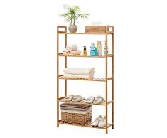 wolketon - Scaffale da bagno a 5 ripiani, in legno di bambù, 127 x 52 x 26 cm, scaffale da cucina per piante, scarpiera per bagno, cucina, soggiorno, corridoio, sauna, balcone