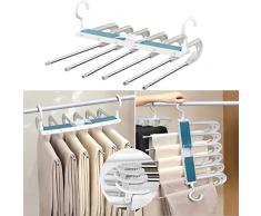 Grucce Pantaloni Salvaspazio, 6 in 1 Antiscivolo Appendini Armadio,Con clip Antiscivolo Attaccapanni Armadio Magici Adatto per sciarpe, jeans, pantaloni, asciugamani aspetta.