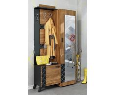 Mobile Ingresso Moderno con 3 Ganci Appendiabiti Anta con Specchio Vano Contenitore con Anta Mobile Entrata Nero e Castagno Naturale IU24