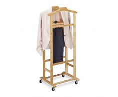 Relaxdays Appendiabiti da Camera in bambù, Servomuto per Uomo e Donna, Mobile con Rotelline, 107 x 47 x 37 cm, Naturale, Metallo, 1 pz