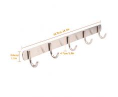 Tiberham, Appendiabiti a 5 Ganci, in Acciaio Inox, per Appendere Cappelli, Cappotti, Asciugamani, Vestiti, Vestiti, Chiavi, per Porta, Cucina, Bagno, Camera da Letto, Armadio