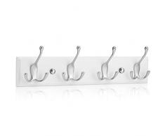 LARHN Appendiabiti da Parete Bianco – 4 Ganci Tripli – 42 cm – Attaccapanni da Muro Moderno in Legno per Ingresso, Cameretta e Bagno