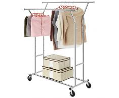 LANGRIA Heavy Duty Stander Appendiabiti Attaccapanni Con Ruote Altezza Regolabile Carrello Guardaroba Cabina Armadio Casa Camera Da Letto Finitura Cromata (Doppia Rotaia)