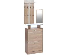 ts-ideen Parete attrezzata da Ingresso Stile Moderno Scarpiera Salvaspazio Due comparti ad Anta Basculante con Specchio e Appendiabiti. Rovere Sonoma