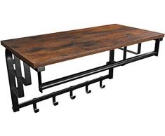 MIADOMODO® Attaccapanni da Muro con Mensola - 66,5 x 30 x 32,5 cm, Barra di Metallo e 5 Ganci, Stile Industriale - Appendiabiti da Parete con Ripiano Portaoggetti, da Ingresso