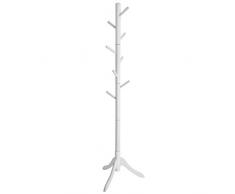 VASAGLE Appendiabiti da Terra, Attaccapanni con 8 Ganci, per Cappotti, Cappelli, Borse, in Ingresso, Corridoio, Legno di Gomma, Bianco RCR60WT